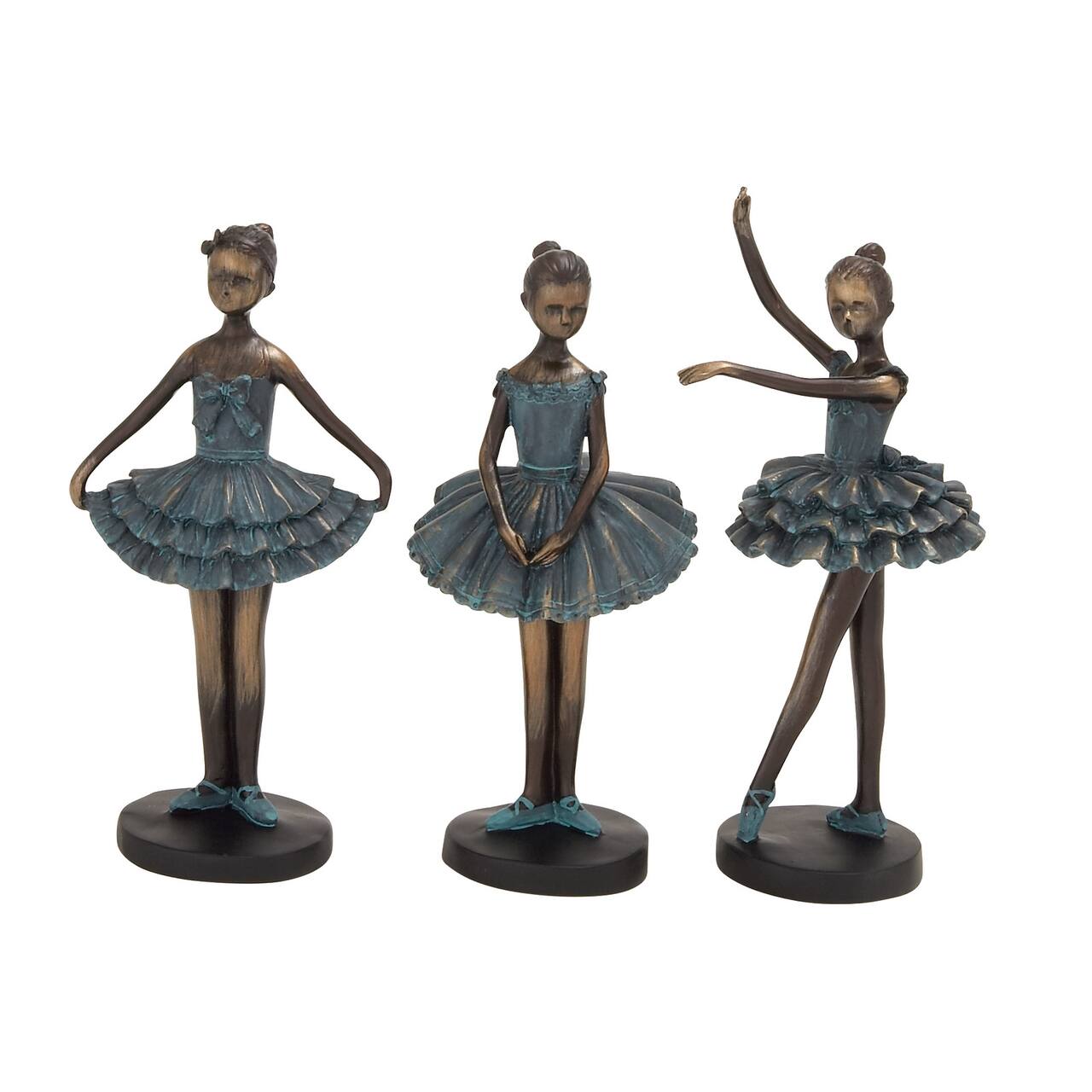 Set of 3 Teal Polystone Traditional Dancer Sculpture, 6" x 12"